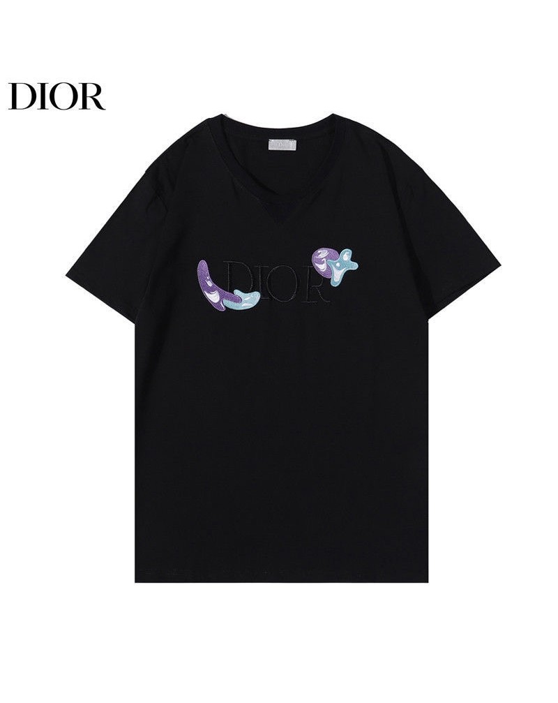 ディオールｔシャツ半袖個性人気2021新作ウェア上着刺繍ロゴVネックパロティ風ヒトデプリント付きメンズレディース向け