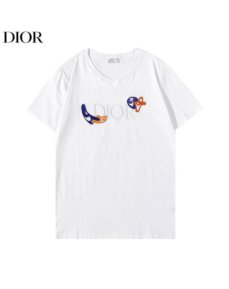 ディオールｔシャツ半袖個性人気2021新作ウェア上着刺繍ロゴVネックパロティ風ヒトデプリント付きメンズレディース向け