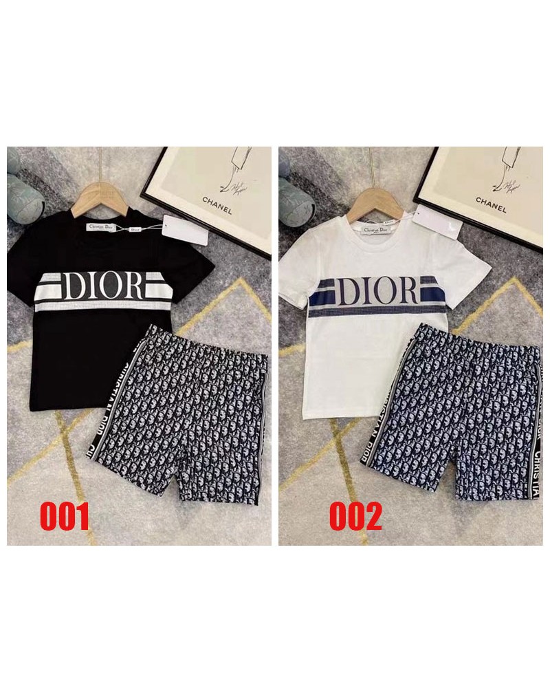 DIOR ｔシャツハーフパンツセット子供用 キッズウェア上下セットカジュアルお洒落夏物涼しいティシャツ半袖　