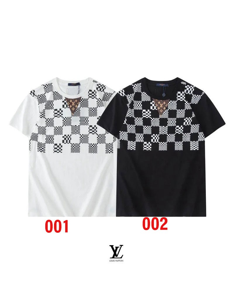 ルイヴィトンｔシャツ半袖ティシャツカジュアルファッションダミエ付きティシャツウェア丸首トップス人気メンズレディース