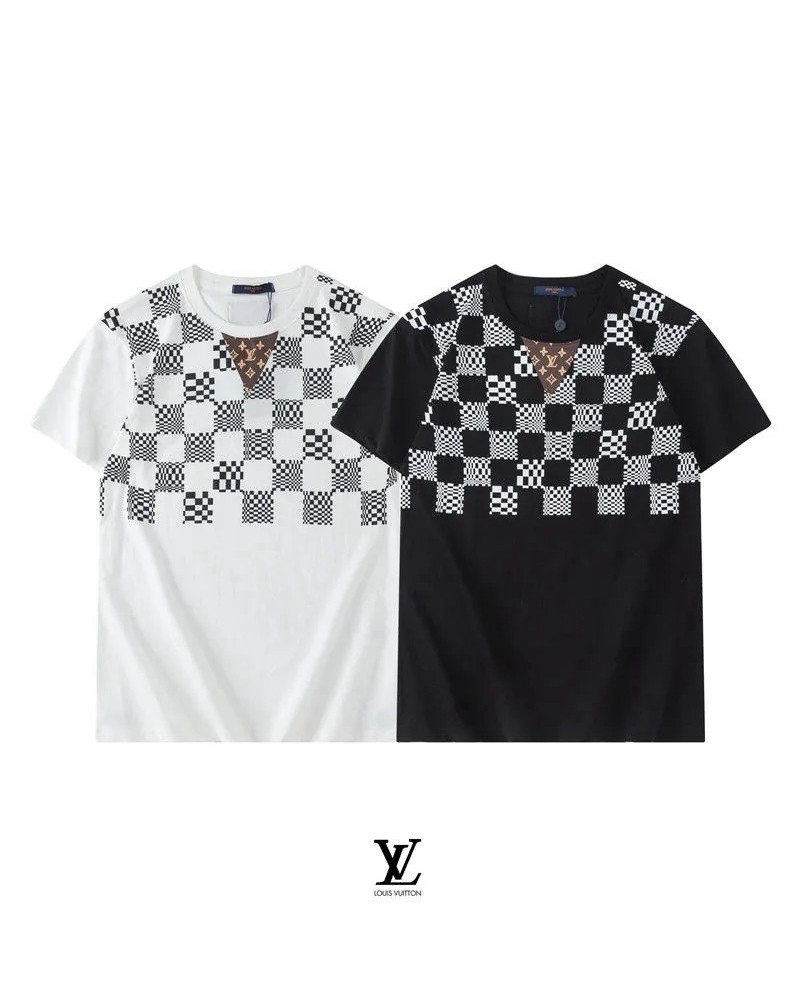 ルイヴィトンｔシャツ半袖ティシャツカジュアルファッションダミエ付きティシャツウェア丸首トップス人気メンズレディース
