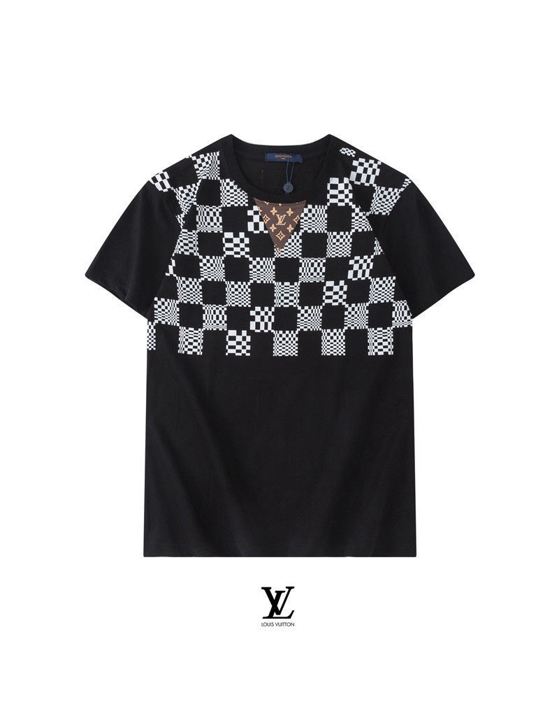 ルイヴィトンｔシャツ半袖ティシャツカジュアルファッションダミエ付きティシャツウェア丸首トップス人気メンズレディース