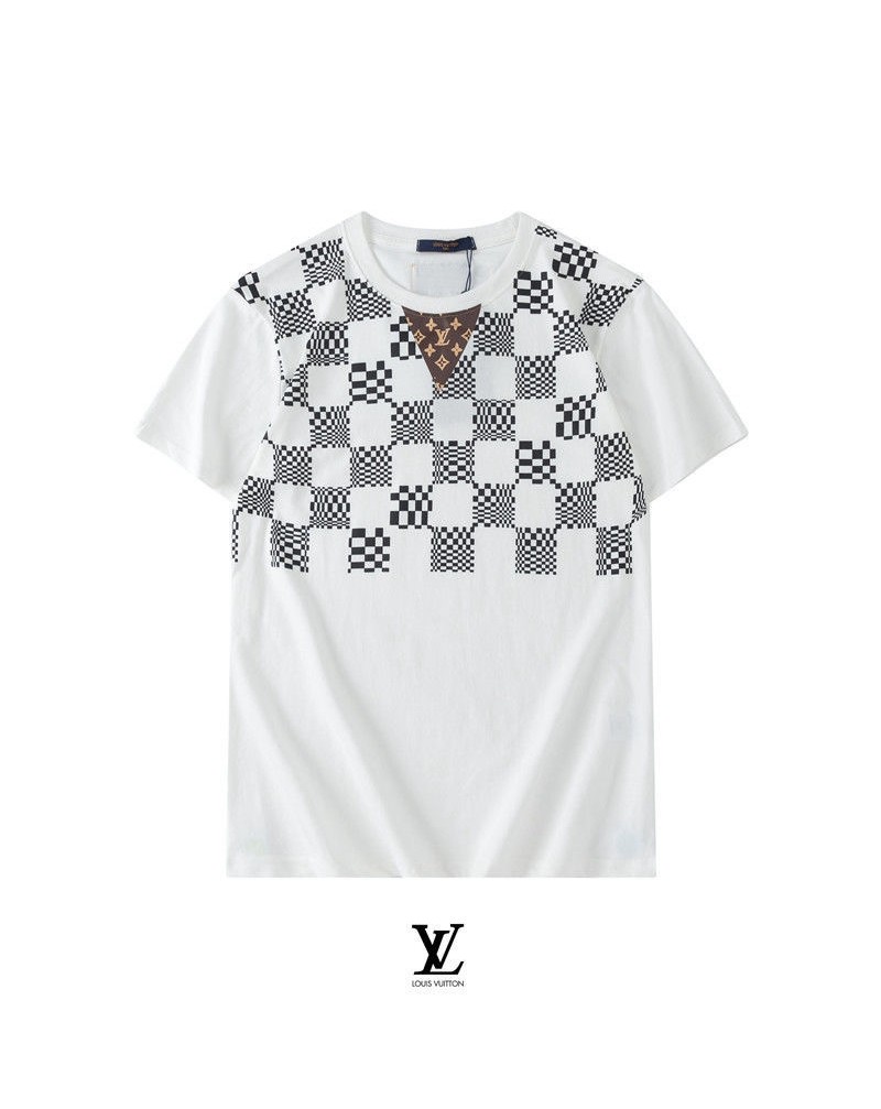 ルイヴィトンｔシャツ半袖ティシャツカジュアルファッションダミエ付きティシャツウェア丸首トップス人気メンズレディース