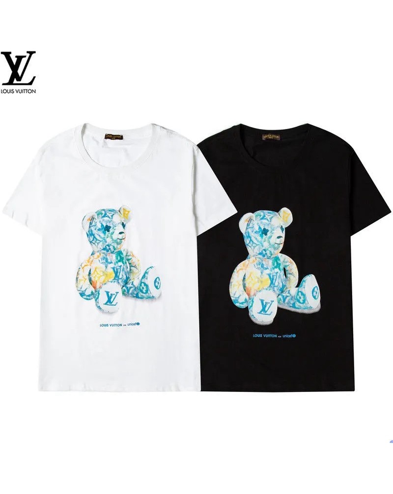 ヴィトンｔシャツ半袖個性くまちゃん付きお洒落ティシャツウェア上着コットン製ソフト通気性よいファッションカジュアル丸首トップス男女兼用