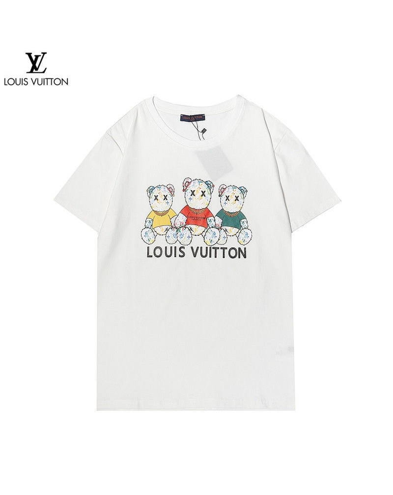 ヴィトンｔシャツ半袖個性くまちゃん付きお洒落ティシャツウェア上着コットン製ソフト通気性よいファッションカジュアル丸首トップス男女兼用