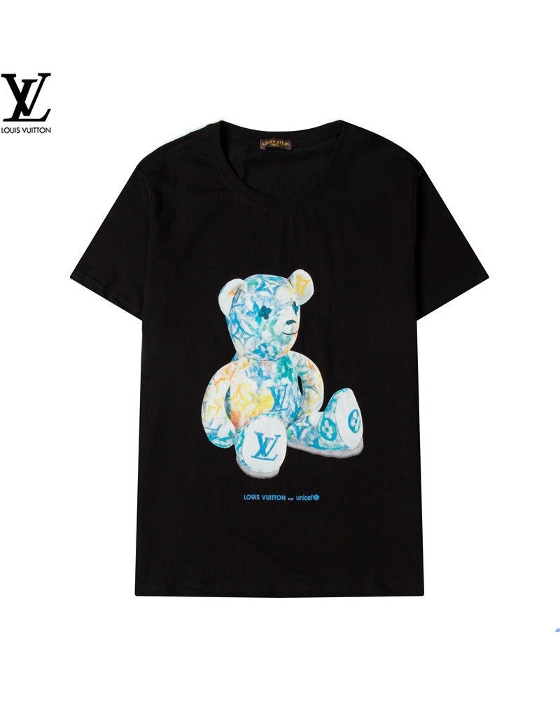 ヴィトンｔシャツ半袖個性くまちゃん付きお洒落ティシャツウェア上着コットン製ソフト通気性よいファッションカジュアル丸首トップス男女兼用