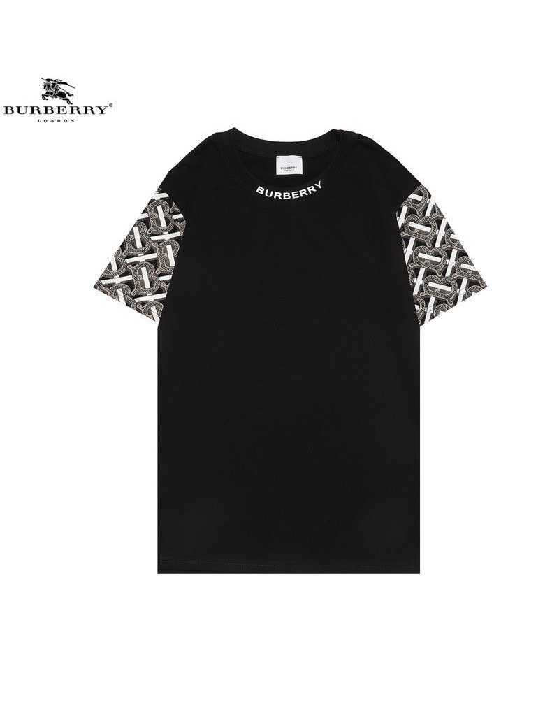 バーバリーｔシャツ半袖おしゃれカジュアル人気ウェアトップス経典ロゴ付きメンズレディース向けファッション丸首上着コットン製