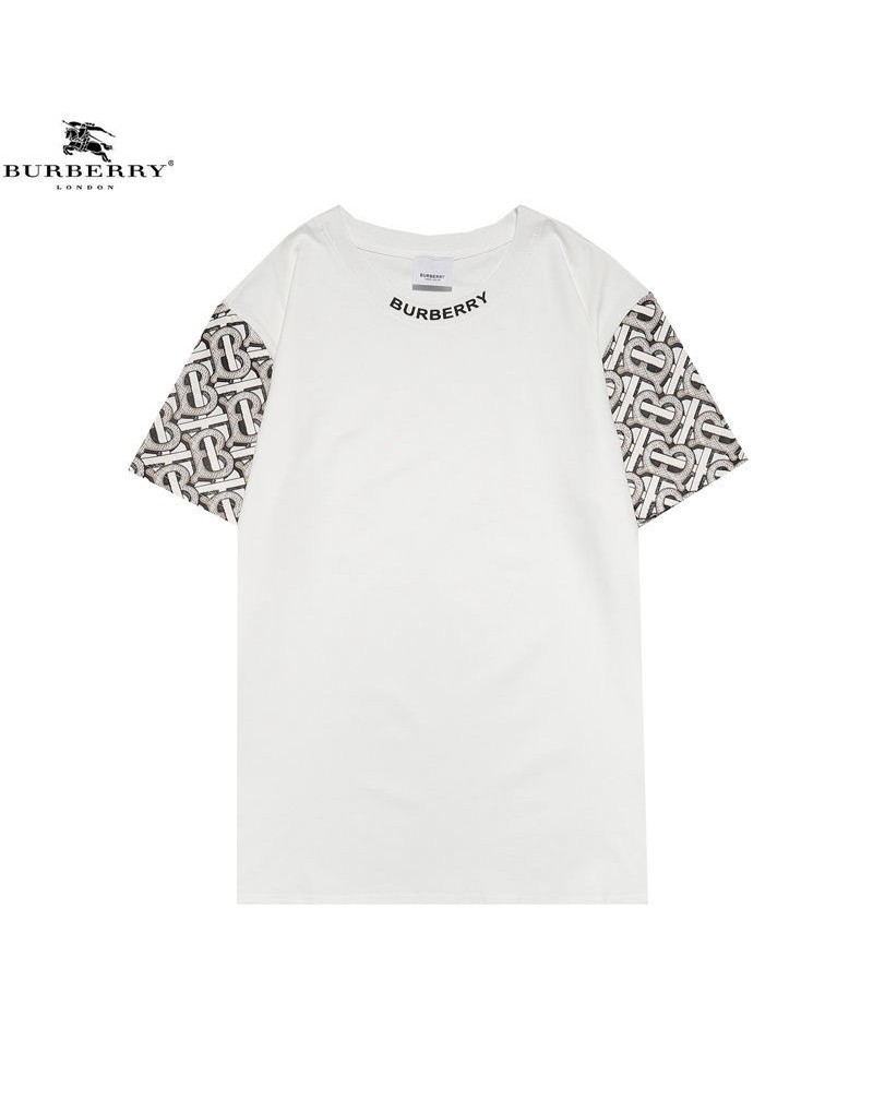 バーバリーｔシャツ半袖おしゃれカジュアル人気ウェアトップス経典ロゴ付きメンズレディース向けファッション丸首上着コットン製