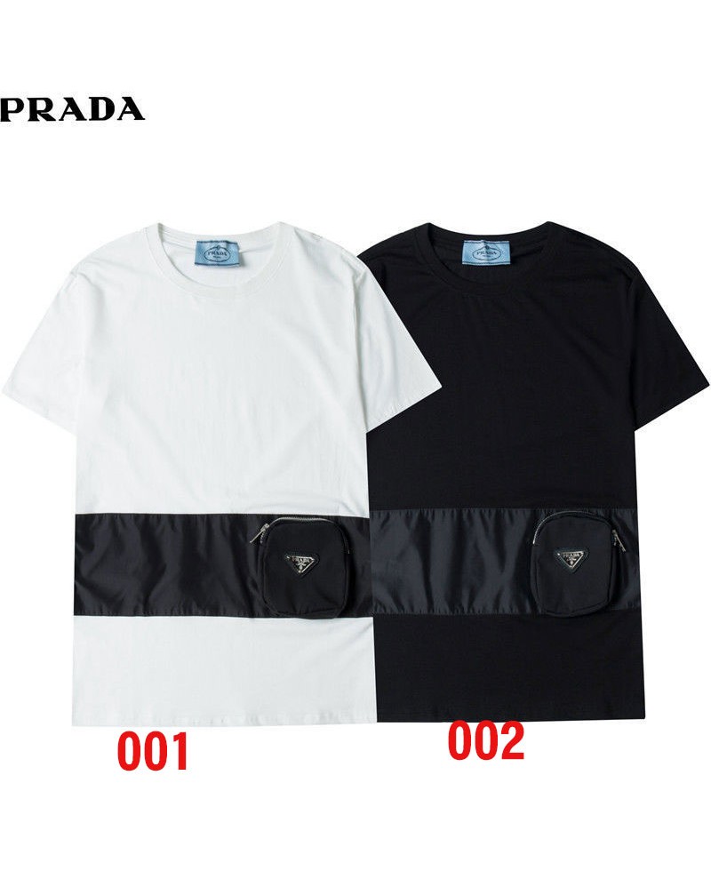 プラダ tシャツ半袖ファッションカジュアルトップスポケット付きお洒落可愛いブランドpradaティシャツコットン製ソフトss21人気新作