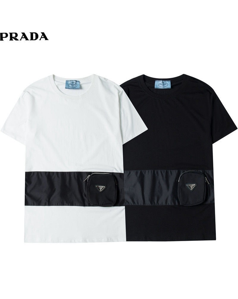 プラダ tシャツ半袖ファッションカジュアルトップスポケット付きお洒落可愛いブランドpradaティシャツコットン製ソフトss21人気新作
