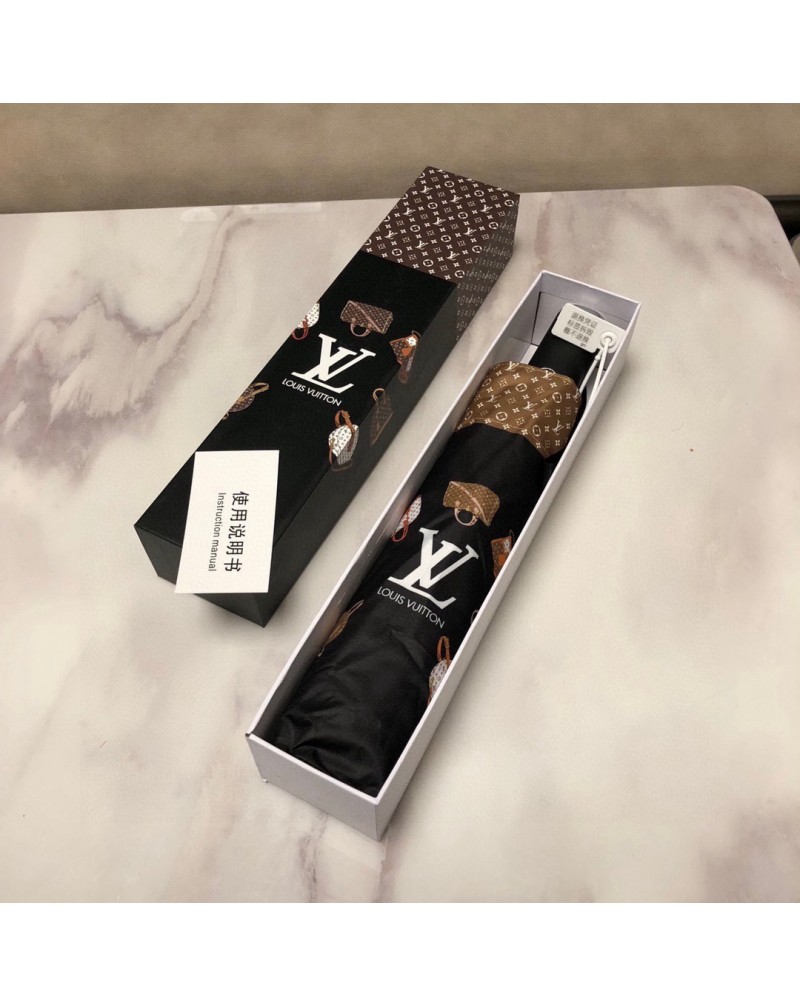 ルイヴィトン晴雨傘経典ロゴお洒落バッグプリント付き高級ブランドvuitton 傘自動機能三つ折り携帯便利  紫外線日焼け止め素敵傘