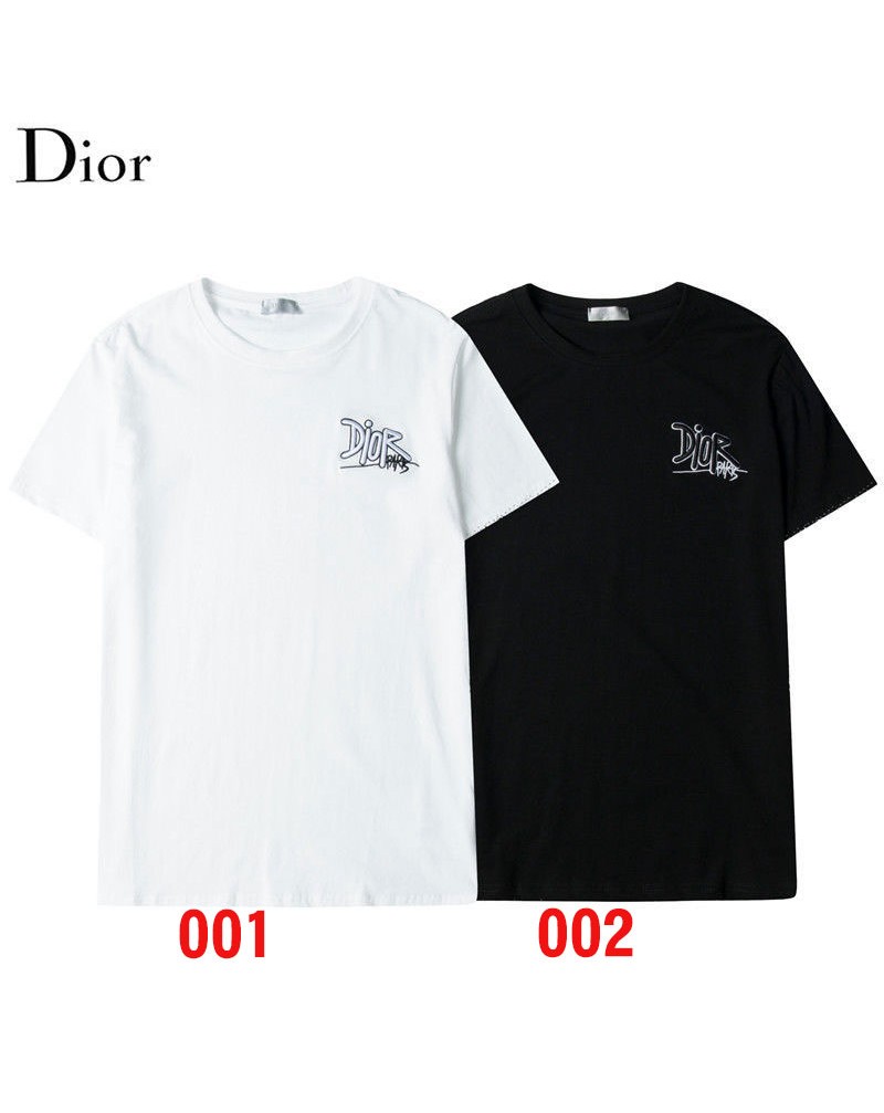 ディオールtシャツ半袖お洒落精緻刺繍ロゴ付きコットン製ソフト通気性よいブランドティシャツトップス男女兼用