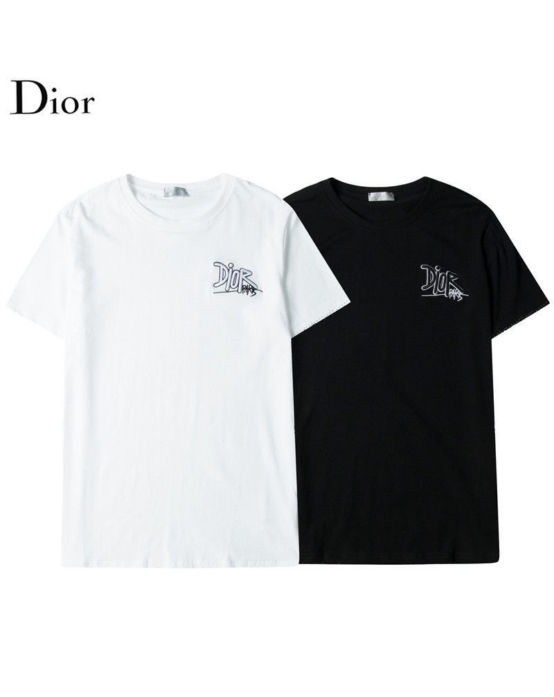 ディオールtシャツ半袖お洒落精緻刺繍ロゴ付きコットン製ソフト通気性よいブランドティシャツトップス男女兼用