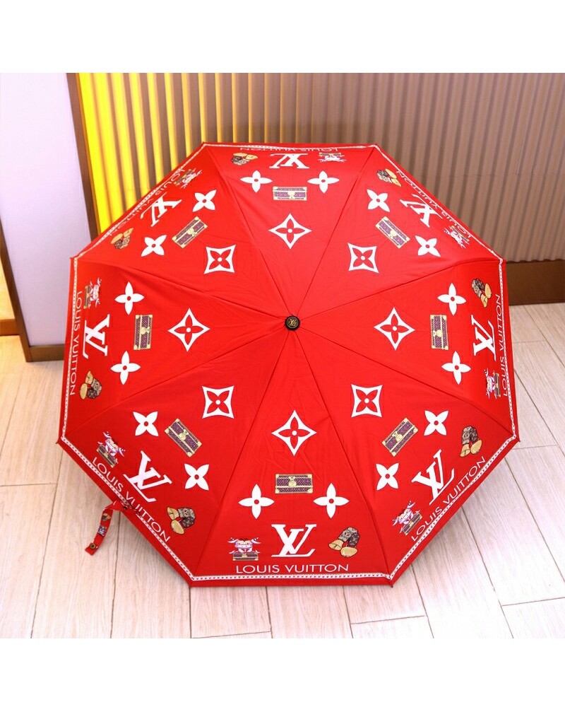 ルイヴィトン傘お洒落プリント 付きブランド vuitton 晴雨傘自動機能 三つ折り携帯便利紫外線UVカット防止日焼け止め