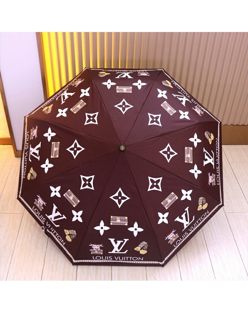 ルイヴィトン傘お洒落プリント 付きブランド vuitton 晴雨傘自動機能 三つ折り携帯便利紫外線UVカット防止日焼け止め