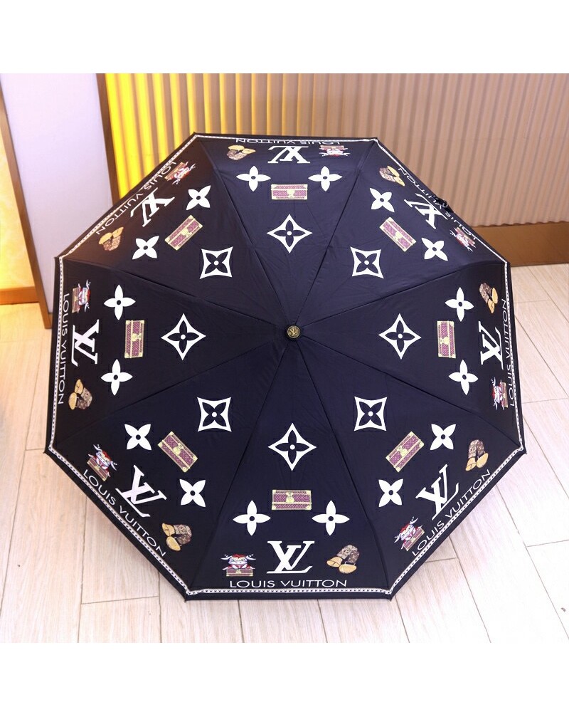 ルイヴィトン傘お洒落プリント 付きブランド vuitton 晴雨傘自動機能 三つ折り携帯便利紫外線UVカット防止日焼け止め