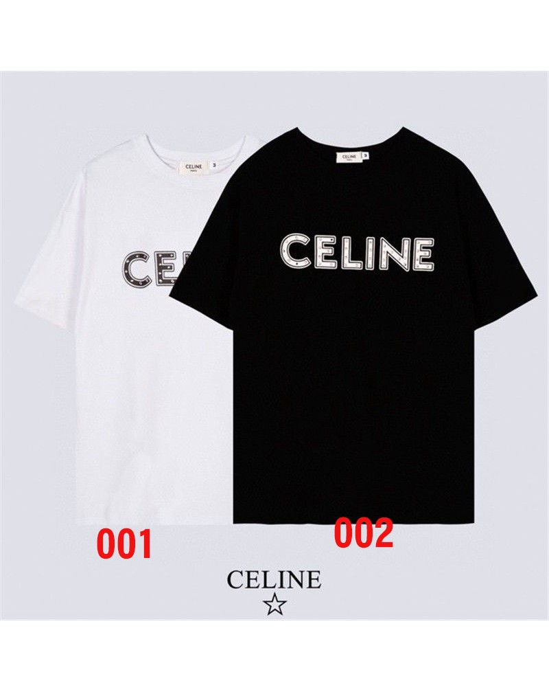 セリーヌtシャツ半袖カジュアルファッションCELINEティシャツコットン製リベット付きコットン製お洒落トップスメンズレディース向け