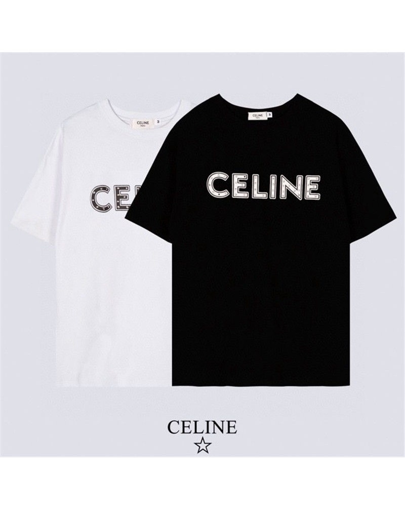 セリーヌtシャツ半袖カジュアルファッションCELINEティシャツコットン製リベット付きコットン製お洒落トップスメンズレディース向け