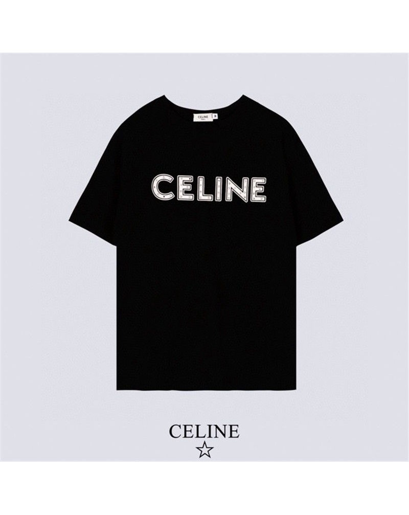 セリーヌtシャツ半袖カジュアルファッションCELINEティシャツコットン製リベット付きコットン製お洒落トップスメンズレディース向け