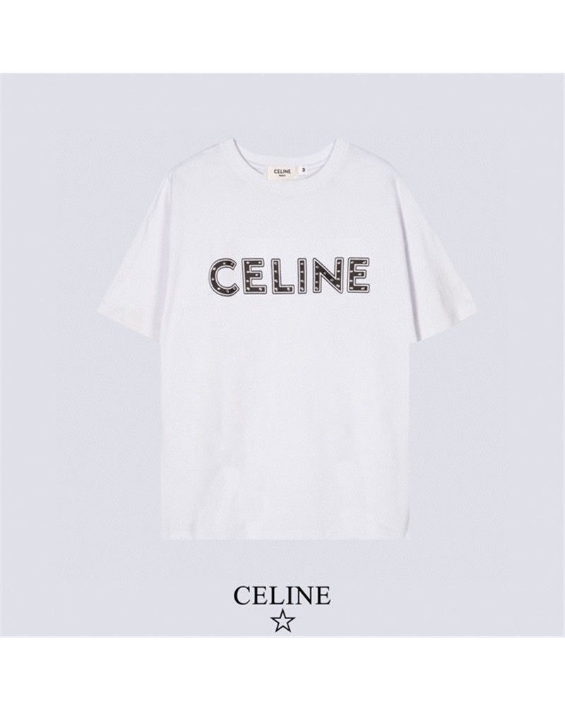 セリーヌtシャツ半袖カジュアルファッションCELINEティシャツコットン製リベット付きコットン製お洒落トップスメンズレディース向け