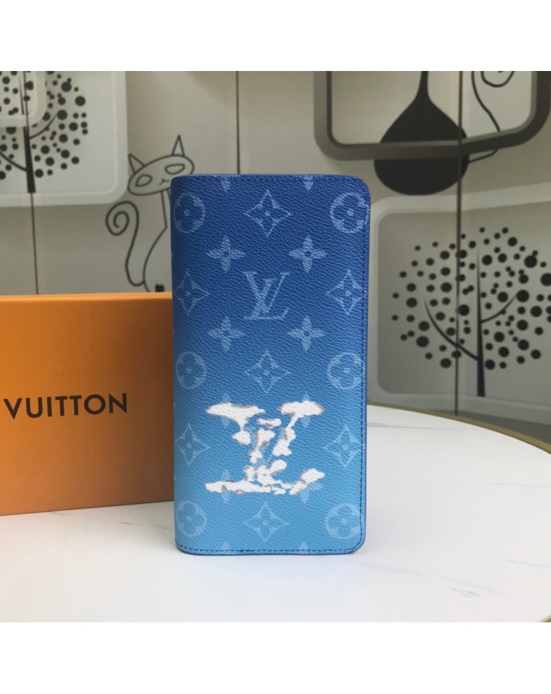 ルイヴィトン長財布高級レザー製ブルーvuitton 財布カードや紙幣に入れお洒落瑞雲ロゴプリント付き人気