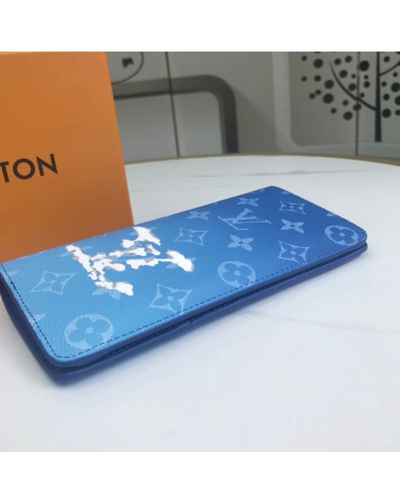 ルイヴィトン長財布高級レザー製ブルーvuitton 財布カードや紙幣に入れお洒落瑞雲ロゴプリント付き人気