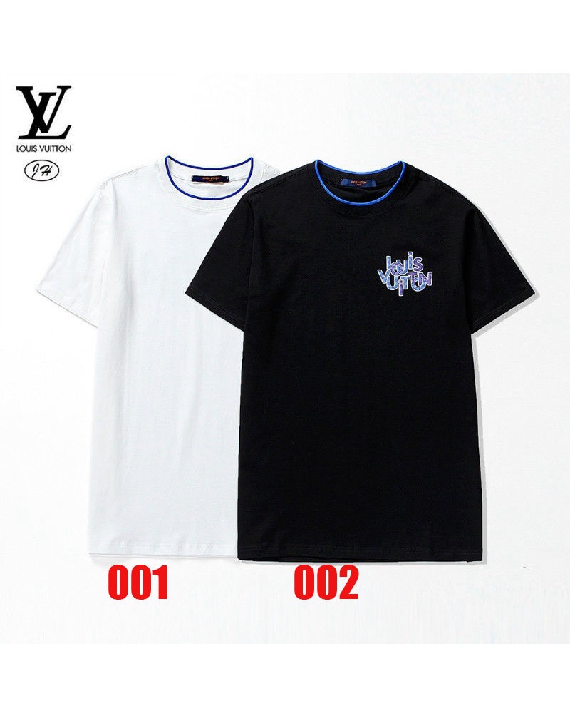 VUITTON tシャツ半袖お洒落プリント付きティシャツ男女兼用人気ウェア上着トップス丸首カジュアル個性