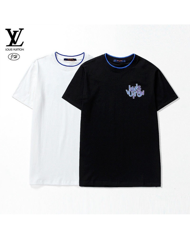 VUITTON tシャツ半袖お洒落プリント付きティシャツ男女兼用人気ウェア上着トップス丸首カジュアル個性