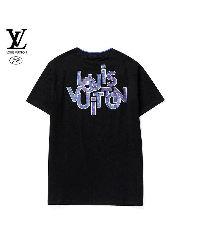 VUITTON tシャツ半袖お洒落プリント付きティシャツ男女兼用人気ウェア上着トップス丸首カジュアル個性