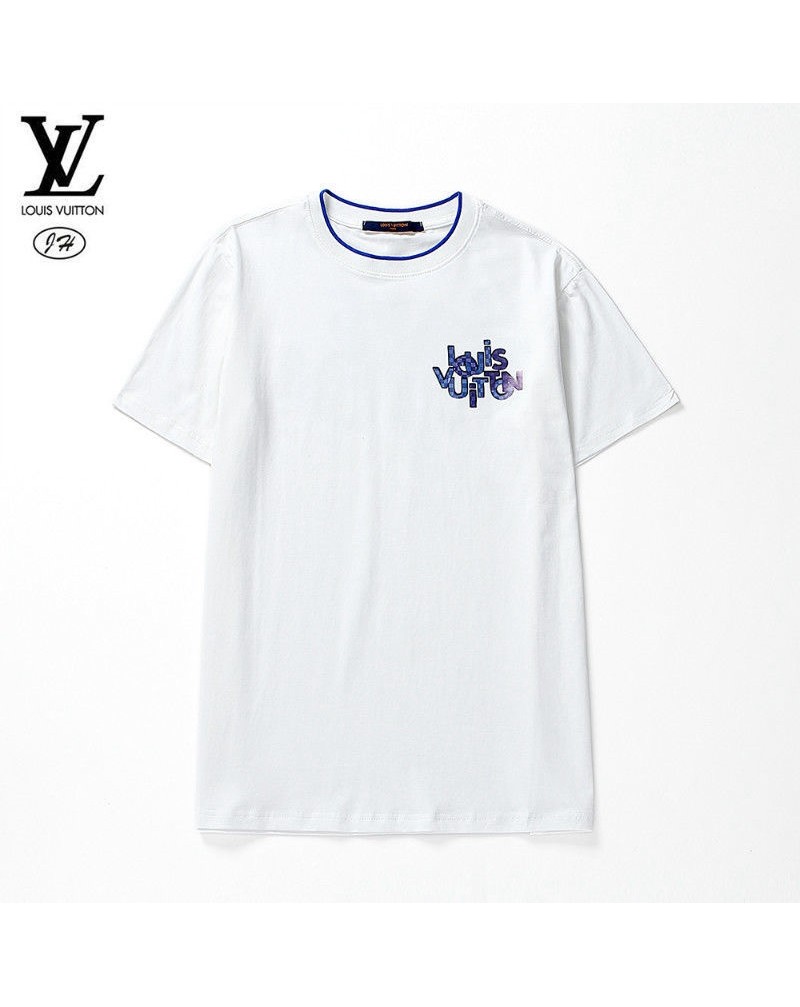 VUITTON tシャツ半袖お洒落プリント付きティシャツ男女兼用人気ウェア上着トップス丸首カジュアル個性