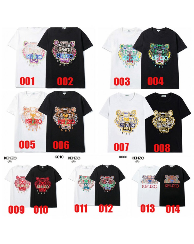 ケンゾーtシャツ半袖お洒落精緻刺繍ロゴ付きティシャツコットン製トップス男女向けカッコイイ虎頭付き上着人気ファッション