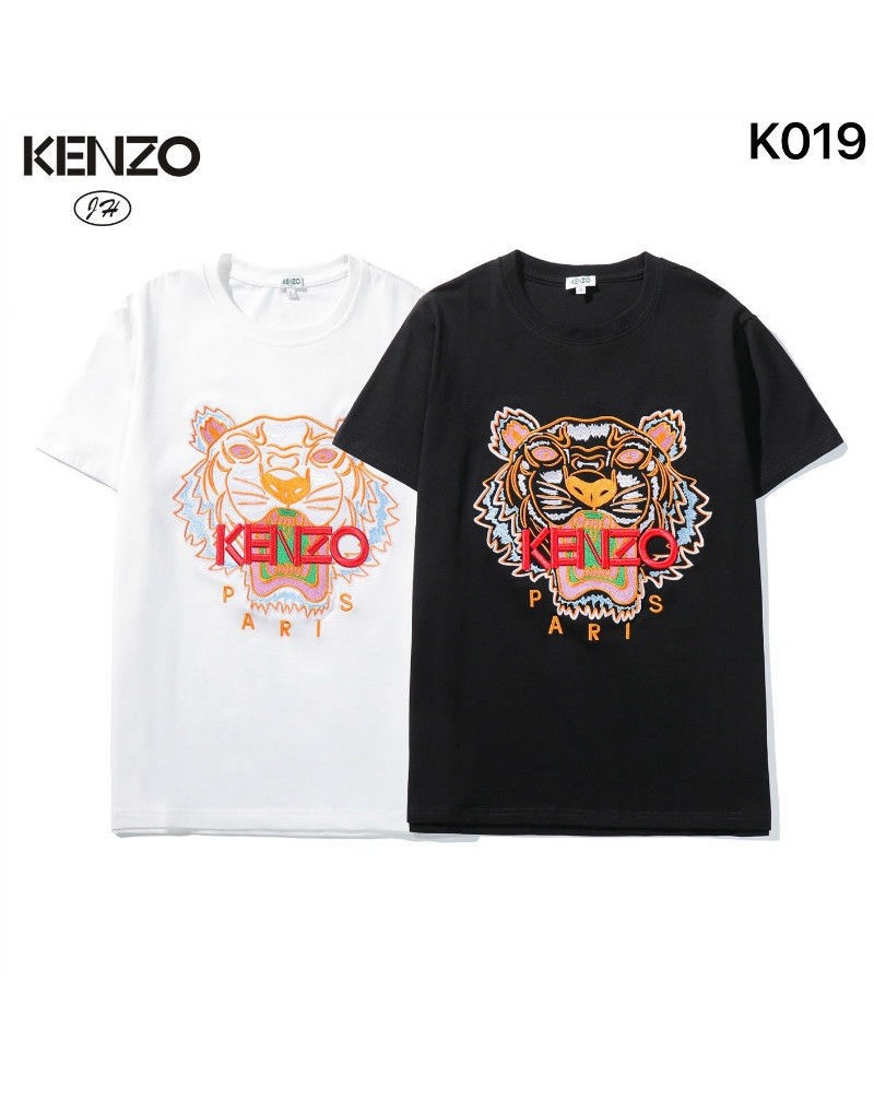 ケンゾーtシャツ半袖お洒落精緻刺繍ロゴ付きティシャツコットン製トップス男女向けカッコイイ虎頭付き上着人気ファッション