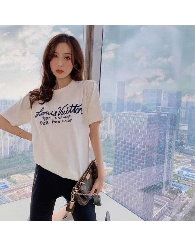 vuitton tシャツ半袖お洒落精緻刺繍ロゴウェア上着コットン製カットソートップスファッションカジュアル人気ティシャツメンズレディースむけ