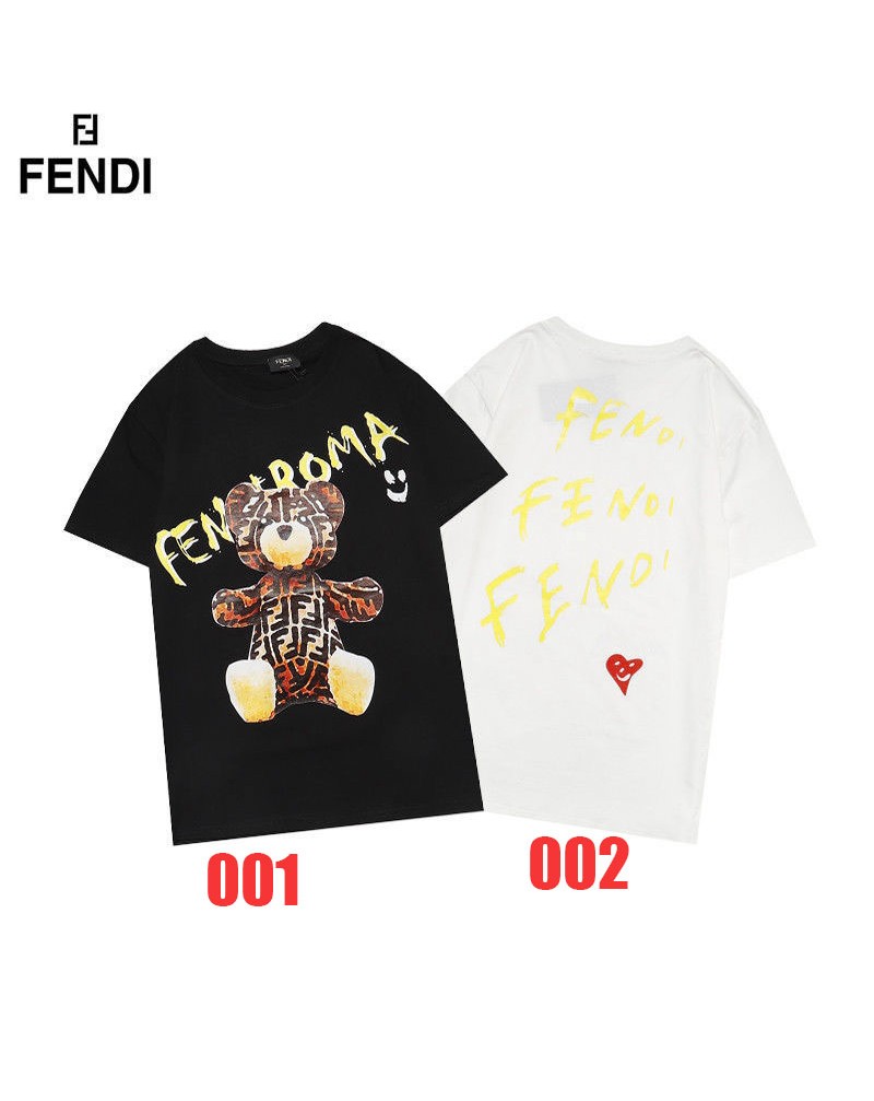 フェンデイ Tシャツ半袖個性潮流人気トップスコットン製ウェア上着ペアお揃い可愛いくまちゃんファッションカジュアル