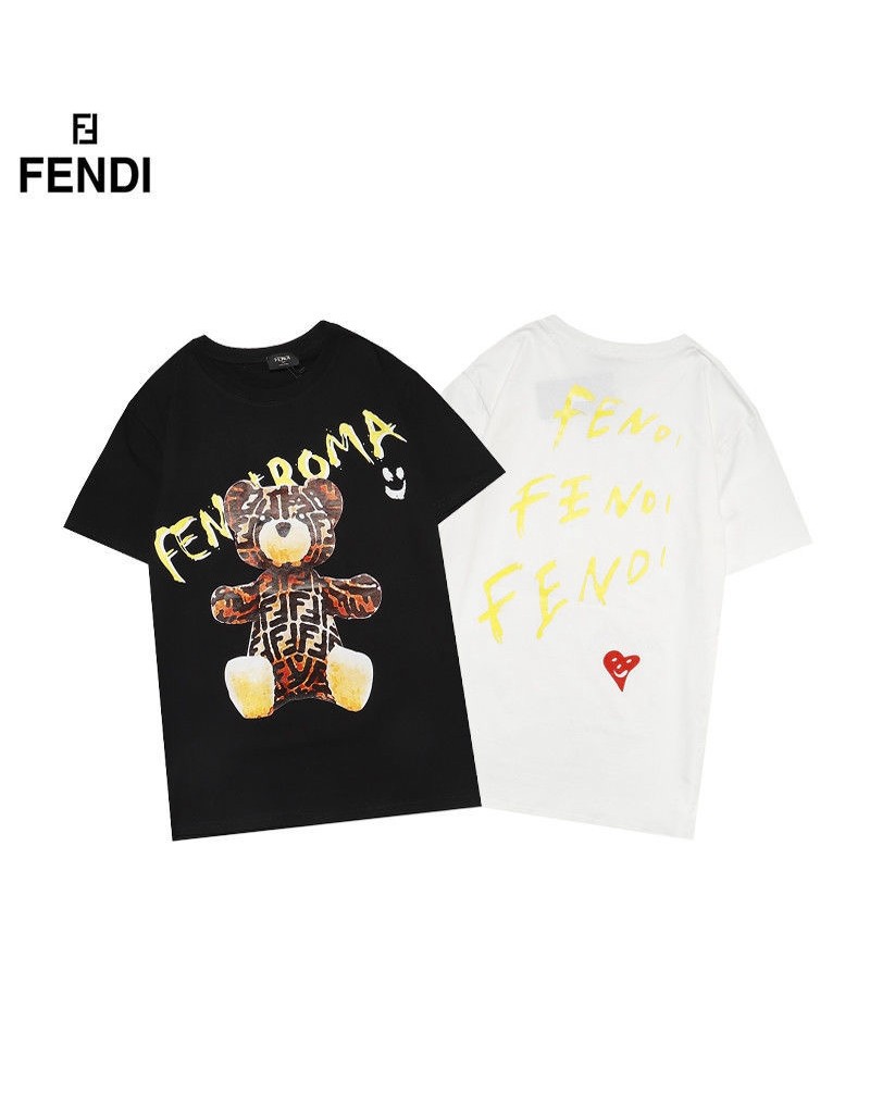 フェンデイ Tシャツ半袖個性潮流人気トップスコットン製ウェア上着ペアお揃い可愛いくまちゃんファッションカジュアル