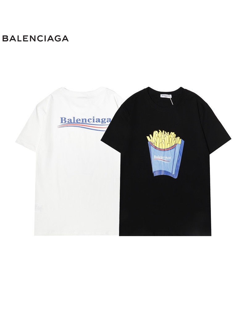 バレンシアガtシャツ半袖個性韓国風ティシャツコットン製ウェア上着おしゃれポテトプリント付き