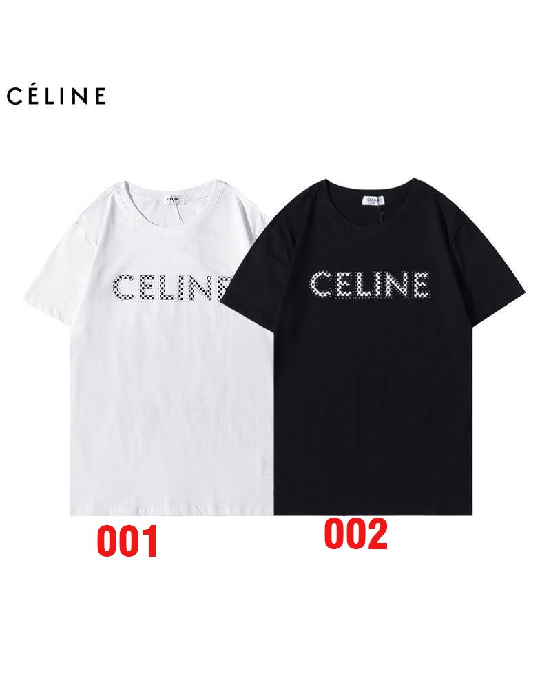 セリーヌtシャツ半袖ファッションリベット付きティシャツ上着トップスコットン製ソフト通気性よいペアお揃い