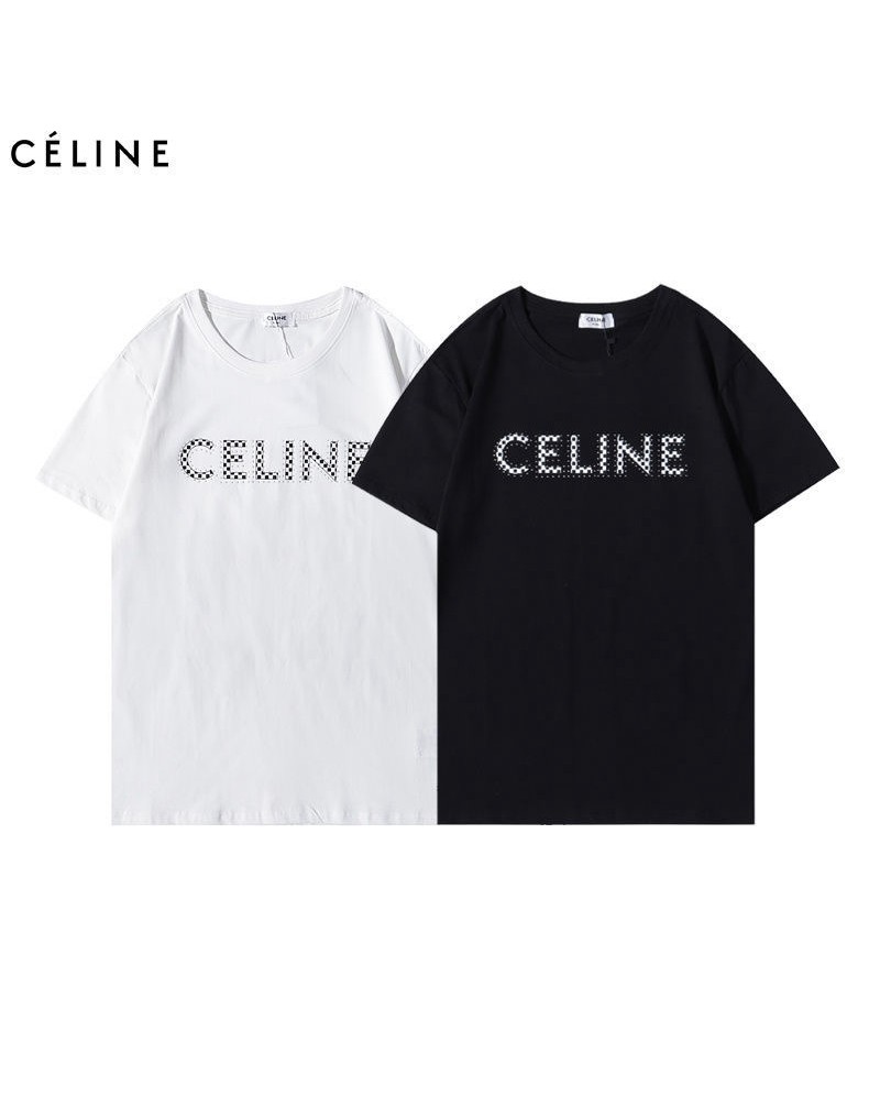 セリーヌtシャツ半袖ファッションリベット付きティシャツ上着トップスコットン製ソフト通気性よいペアお揃い
