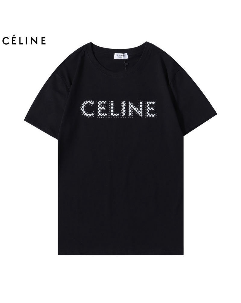 セリーヌtシャツ半袖ファッションリベット付きティシャツ上着トップスコットン製ソフト通気性よいペアお揃い