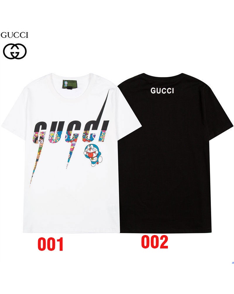 グッチ ドラえもんコラボ Tシャツ半袖 お洒落人気ティシャツコットン製ウェアトップスカジュアルファッション男女向け