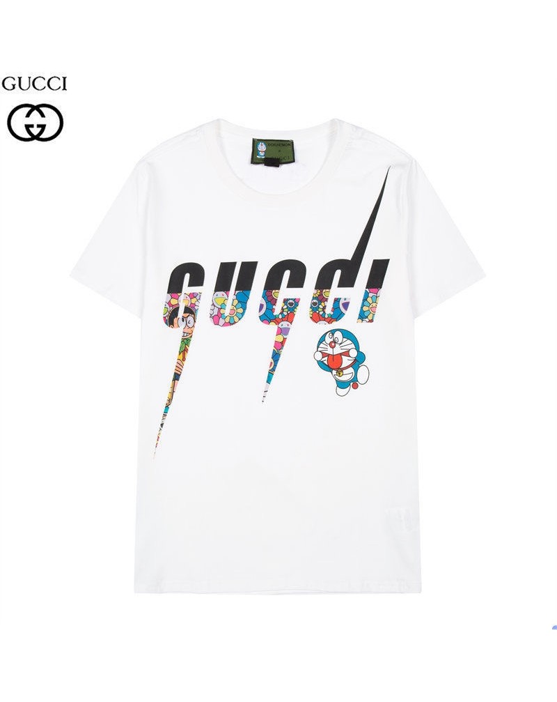 グッチ ドラえもんコラボ Tシャツ半袖 お洒落人気ティシャツコットン製ウェアトップスカジュアルファッション男女向け