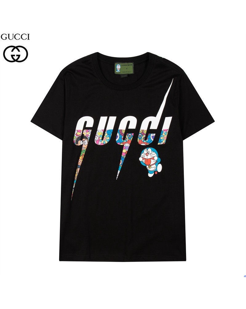 グッチ ドラえもんコラボ Tシャツ半袖 お洒落人気ティシャツコットン製ウェアトップスカジュアルファッション男女向け