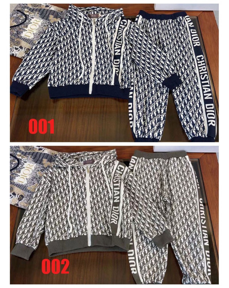 ディオール 子供用上下セットお洒落ファッション経典キッズ服ズボン二点セットフード付き裏起毛カジュアル人気