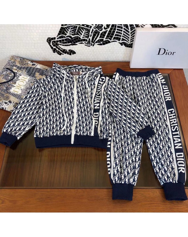 ディオール 子供用上下セットお洒落ファッション経典キッズ服ズボン二点セットフード付き裏起毛カジュアル人気