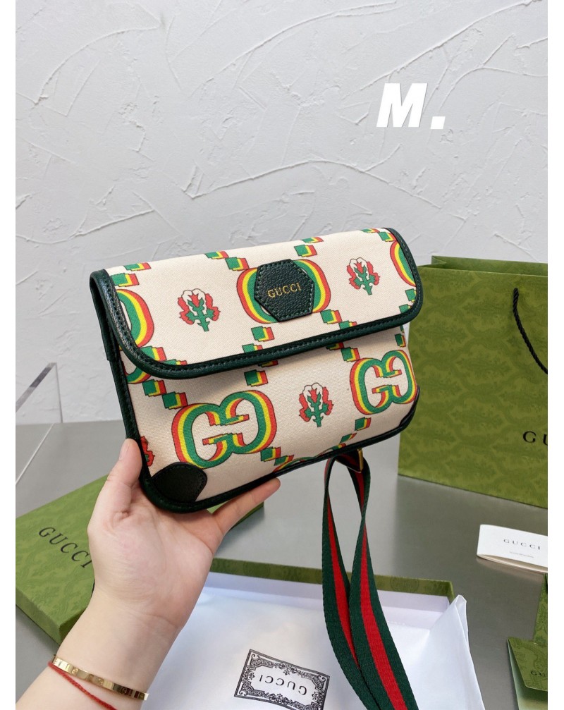 グッチウエストバッグお洒落ファッション新作チェストバッグ経典混色斜め掛けバッグ芸能人愛用超人気