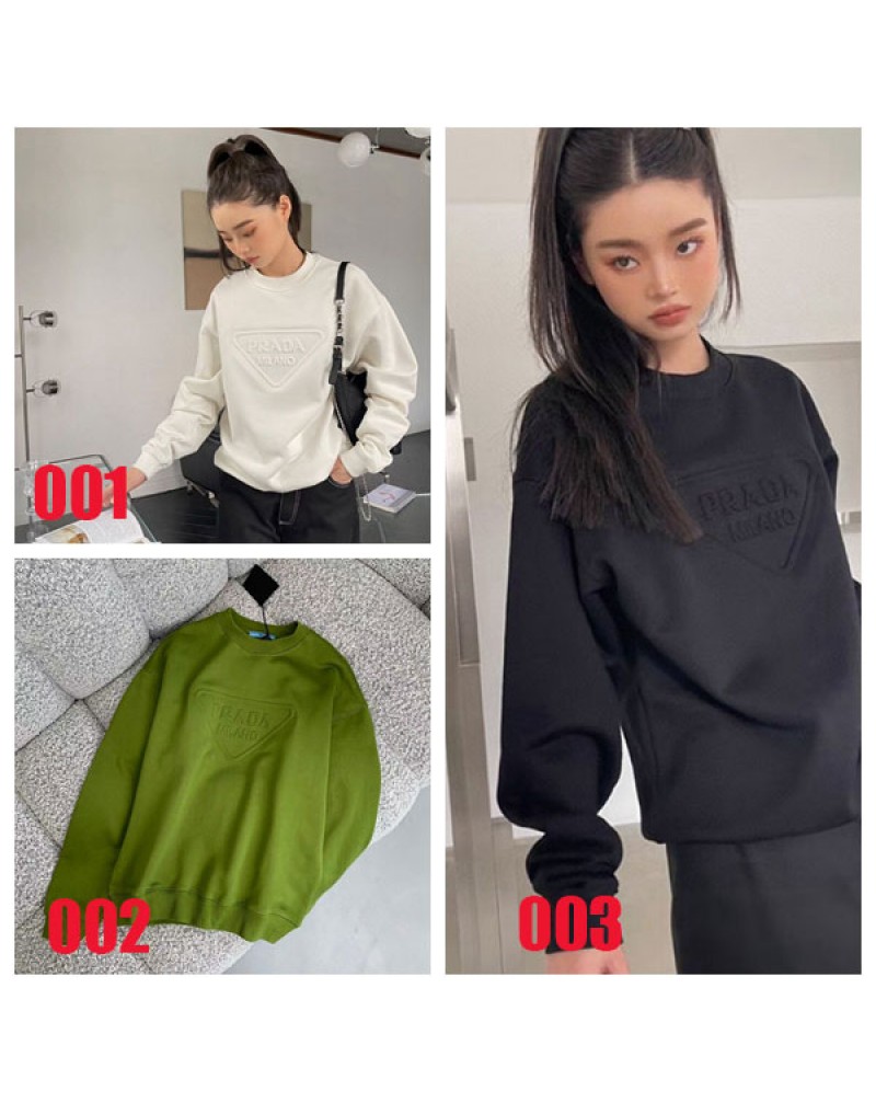 プラダスウェットカジュアルお洒落立体的ロゴトレーナートップス女性向け人気