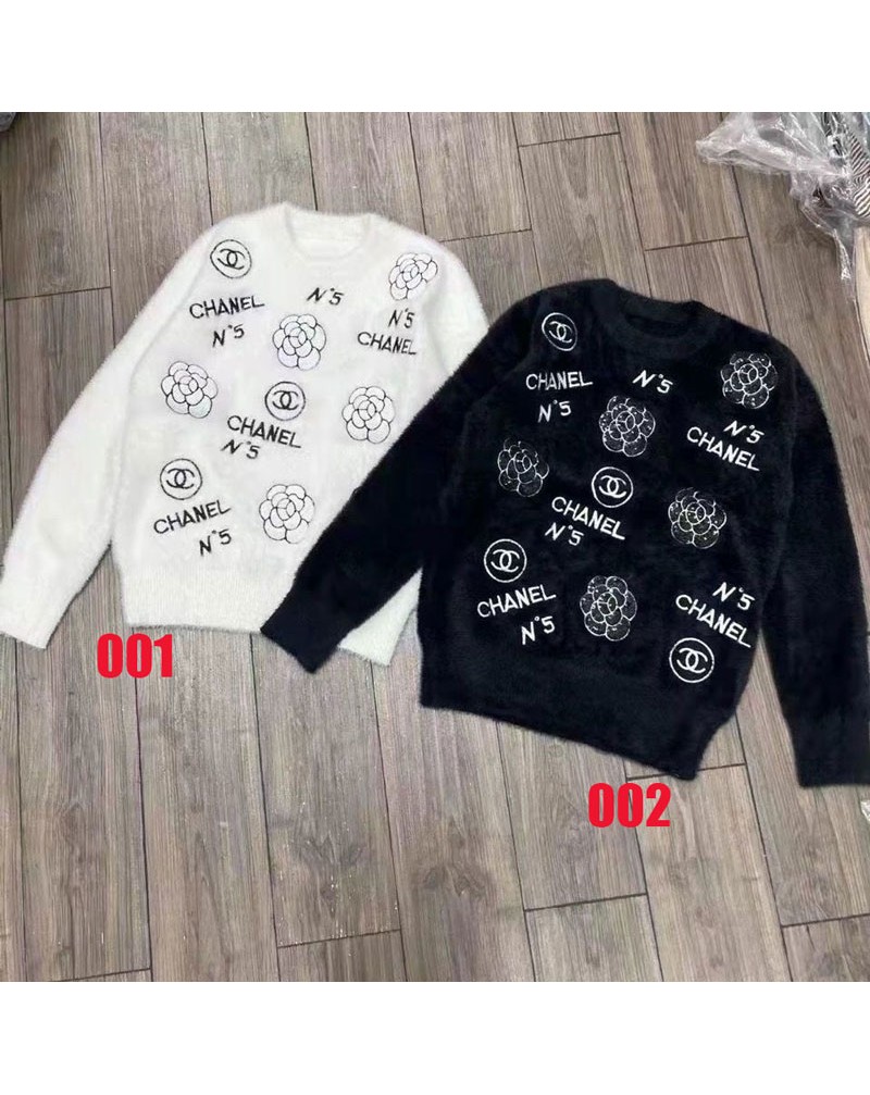 レディース向け人気小香風セーターお洒落刺繍ロゴカメリア付きニットトップスソフト暖かい上着芸能人愛用