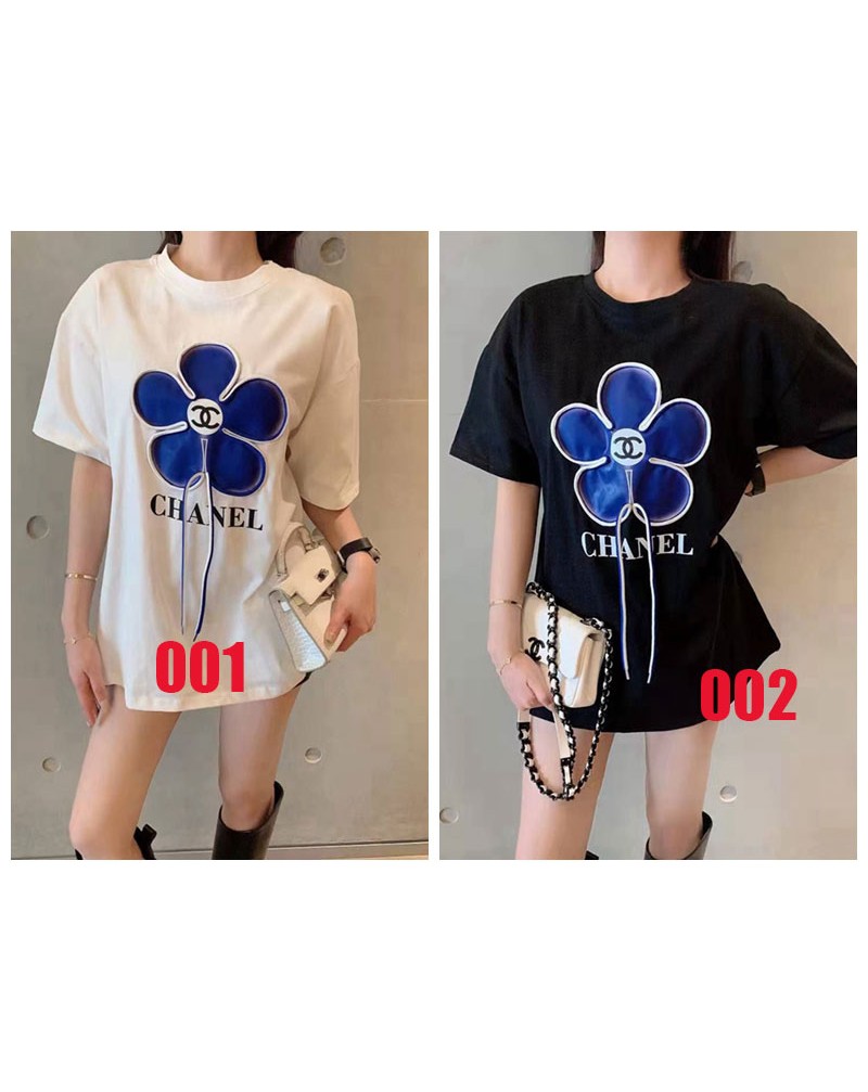 シャネルTシャツ半袖お洒落可愛い花付き人気ファッション夏物トップス新作
