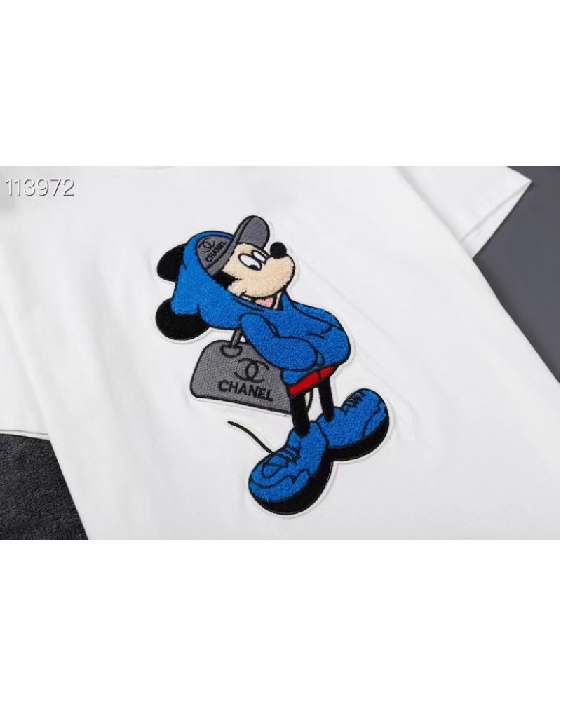 シャネルＴシャツ半袖可愛いミッキー付きお洒落ティシャツトップスコットンソフトペアお揃い上着