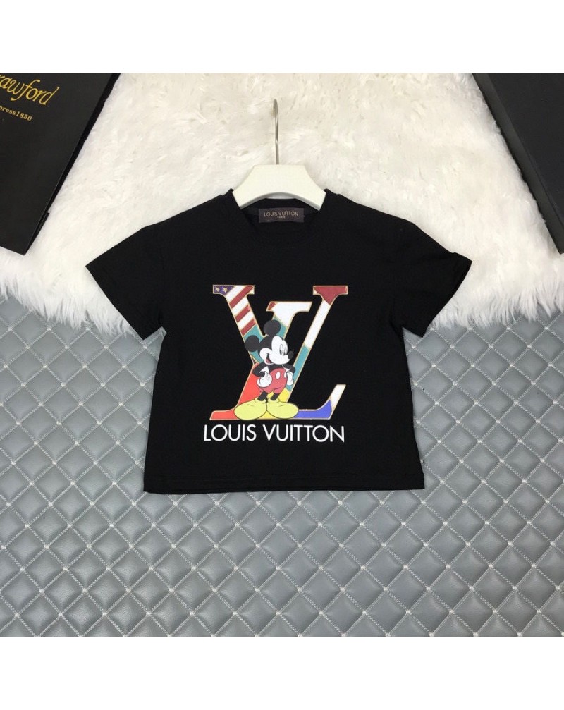 ヴィトンｔシャツ半ズボンアップセット子供達向けお洒落可愛いミッキー付きキッズ上下セットコットン製ソフト人気夏物